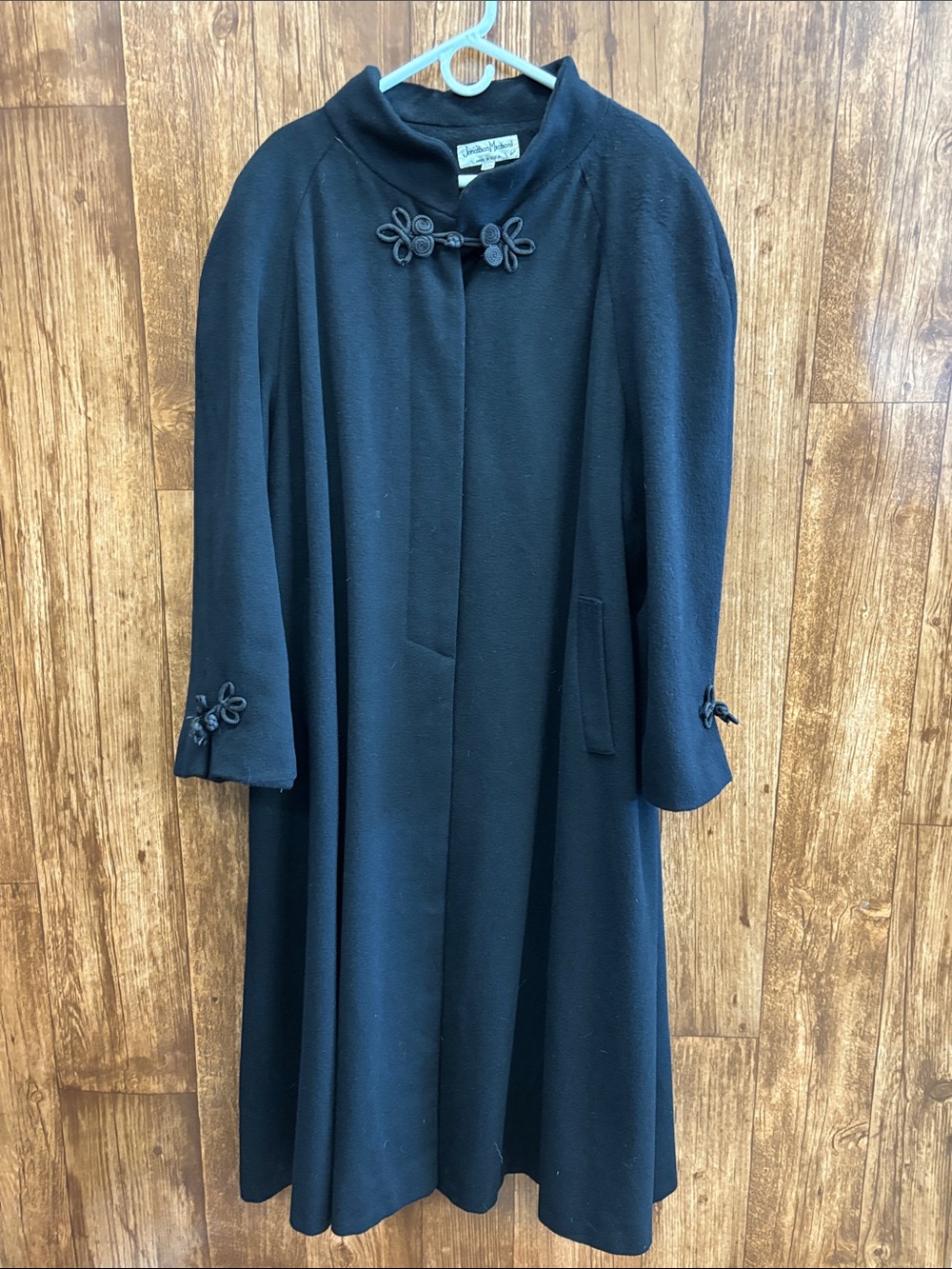Jonathan Michael Vintage Black A-Line Dress Coat with Frog Closures
